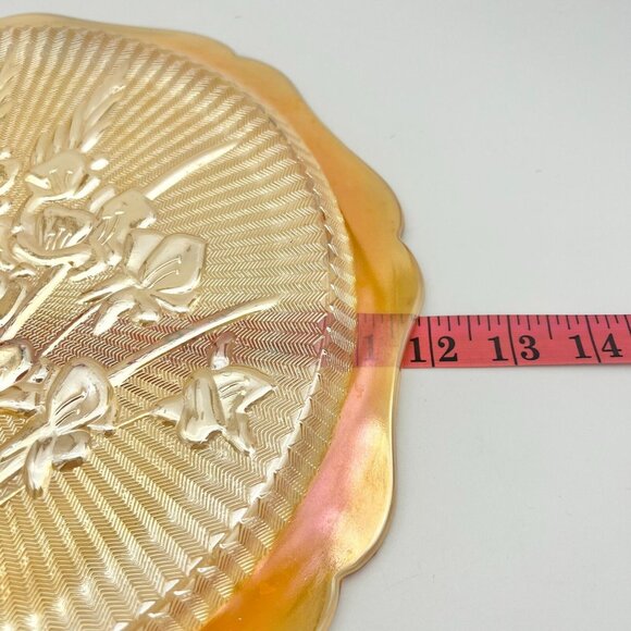 Iridescent Iris & Herringbone Marigold Plate 12 in Vintage Carnival Glass - Picture 4 of 4